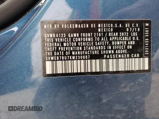 2019 Volkswagen Jetta SEL с VIN 3VWEB7BU7KM230687, выставлен на аукционе Copart как лот 45283785 с пробегом 73 787 миль миль и Списание • Salvage title. История ставок и продаж доступна на DreamBid. Изображение 13.