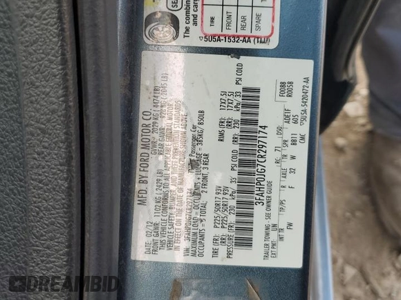 2012 Ford Fusion SEL z VIN 3FAHP0JG7CR297174, wystawiony jako Copart lot #55469005 z przebiegiem 129 434 mil mil oraz Szkoda całkowita • Salvage title. Historia ofert i sprzedaży dostępna na DreamBid. Obrazek 12.