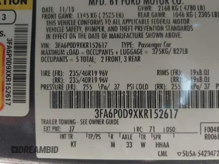 2019 Ford Fusion Titanium with VIN 3FA6P0D9XKR152617, listed as a IAAI auction lot 42209470 with 135,956 mi miles and . Bid and sale history available at DreamBid. Image 9.