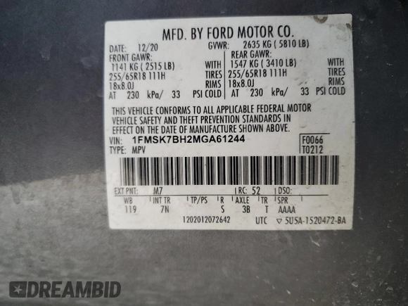 2021 Ford Explorer with VIN 1FMSK7BH2MGA61244, listed as a Copart auction lot 42625215 with 113,243 mi miles and Salvage Title. Bid and sale history available at carsss.com. Image 13.