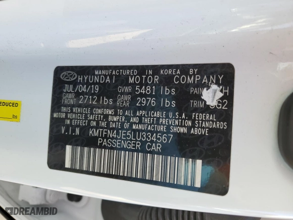 2020 Genesis G80 3.8L with VIN KMTFN4JE5LU334567, listed as a Copart auction lot 44191715 with 66,126 mi miles and Salvage Title. Bid and sale history available at carsss.com. Image 12.