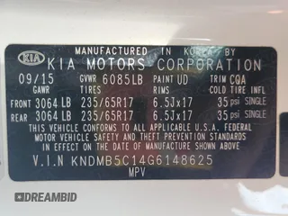 2016 Kia Sedona LX with VIN KNDMB5C14G6148625, listed as a Copart auction lot 53874675 with 168,688 mi miles and Salvage Title. Bid and sale history available at carsss.com. Image 13.
