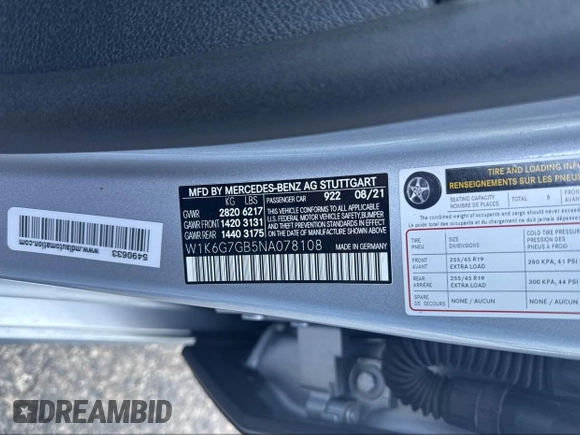 2022 Mercedes-Benz S 580 z VIN W1K6G7GB5NA078108, wystawiony jako IAAI lot #42130129 z przebiegiem 63 591 mil mil oraz . Historia ofert i sprzedaży dostępna na DreamBid. Obrazek 9.