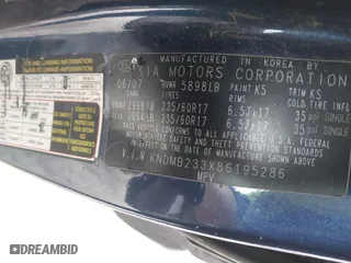 2008 Kia Sedona LX with VIN KNDMB233X86195286, listed as a IAAI auction lot 41750651 with 210,035 mi miles. Bid and sale history available at carsss.com. Image 9.