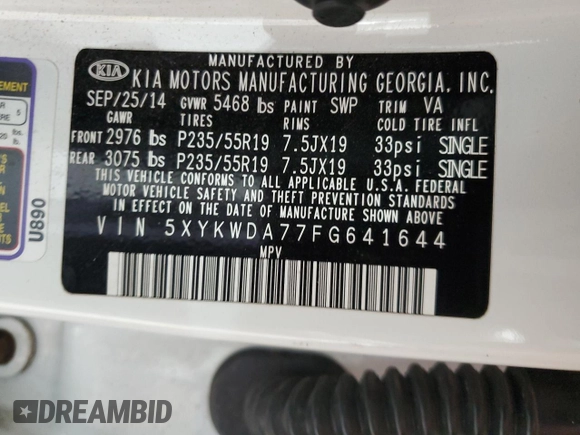 2015 Kia Sorento SX с VIN 5XYKWDA77FG641644, выставлен на аукционе Copart как лот 56843785 с пробегом 144 832 миль миль и Списание • Salvage title. История ставок и продаж доступна на DreamBid. Изображение 13.
