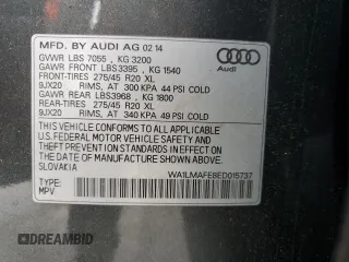 2014 Audi Q7 Premium Plus with VIN WA1LMAFE8ED015737, listed as a Copart auction lot 62099545 with 129,505 mi miles and Salvage title. Bid and sale history available at DreamBid. Image 14.