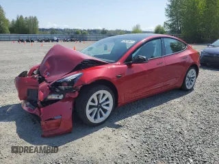 2022 Tesla Model 3 with VIN 5YJ3E1EA7NF369811, listed as a Copart auction lot 54386705 with 80,478 mi miles and Salvage Title. Bid and sale history available at DreamBid. Image 1.
