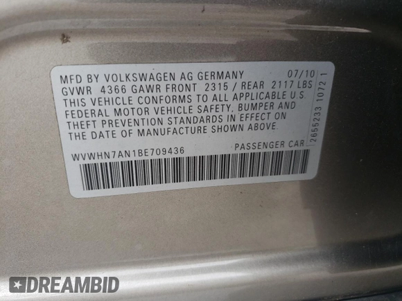 2011 Volkswagen CC Lux Plus with VIN WVWHN7AN1BE709436, listed as a Copart auction lot 77959964 with 165,213 mi miles and Salvage Title. Bid and sale history available at carsss.com. Image 14.