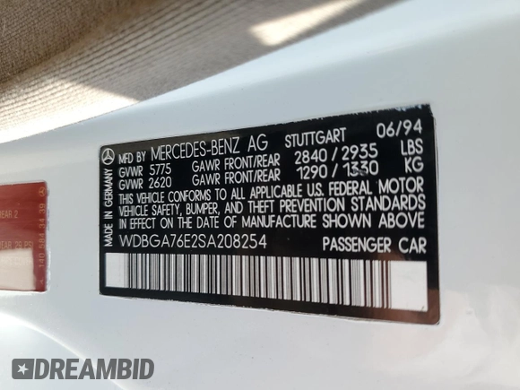 1995 Mercedes-Benz S with VIN WDBGA76E2SA208254, listed as a Copart auction lot 51515445 with 176,840 mi miles and Clean Title. Bid and sale history available at DreamBid. Image 12.