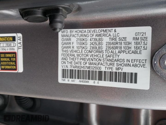 2021 Honda CR-V EX with VIN 7FARW2H57ME025930, listed as a Copart auction lot 43943453 with 13,018 mi miles. Bid and sale history available at carsss.com. Image 12.