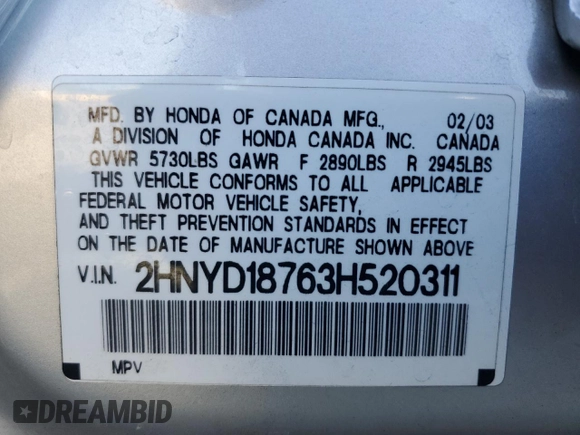 2003 Acura MDX Touring Pkg RES with VIN 2HNYD18763H520311, listed as a Copart auction lot 66473754 with 153,001 mi miles and Salvage Title. Bid and sale history available at carsss.com. Image 13.