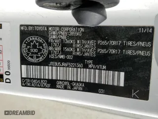 2015 Toyota 4Runner Limited with VIN JTEBU5JR6F5221360, listed as a Copart auction lot 50220075 with 254,225 mi miles and Salvage Title. Bid and sale history available at carsss.com. Image 14.