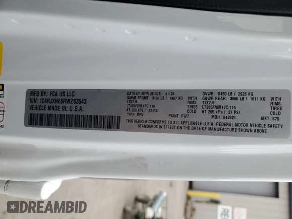 2024 Jeep Wrangler Sport S with VIN 1C4RJXN68RW283543, listed as a Copart auction lot 57752525 with 4,334 mi miles and Salvage title. Bid and sale history available at DreamBid. Image 13.