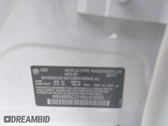 2017 BMW 3 Series 330i with VIN WBA8B9G31HNU53069, listed as a IAAI auction lot 42163557 with Not provided miles and . Bid and sale history available at DreamBid. Image 9.