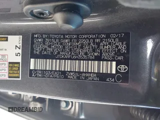 2017 Toyota Prius Two with VIN JTDKARFU6H3535784, listed as a IAAI auction lot 41271625 with 244,638 mi miles. Bid and sale history available at carsss.com. Image 9.