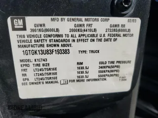 2003 GMC Sierra 1500HD SLT z VIN 1GTGK13U83F193383, wystawiony jako Copart lot #48501345 z przebiegiem 182 639 mil mil oraz Szkoda całkowita • Salvage title. Historia ofert i sprzedaży dostępna na DreamBid. Obrazek 12.