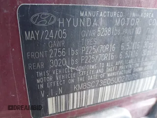 2005 Hyundai Santa Fe GLS with VIN KM8SC73E05U027078, listed as a IAAI auction lot 41265050 with 218,841 mi miles. Bid and sale history available at carsss.com. Image 9.