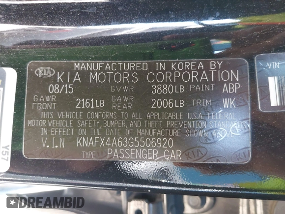 2016 Kia Forte LX with VIN KNAFX4A63G5506920, listed as a IAAI auction lot 41924410 with 120,451 mi miles. Bid and sale history available at carsss.com. Image 9.