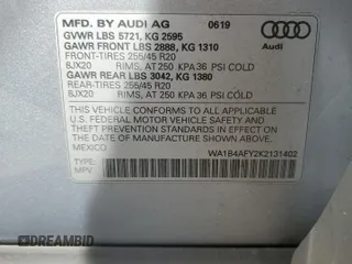 2019 Audi SQ5 Premium Plus with VIN WA1B4AFY2K2131402, listed as a Copart auction lot 54062965 with 32,639 mi miles and Salvage Title. Bid and sale history available at DreamBid. Image 14.