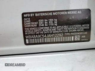 2018 BMW 3 Series 320i with VIN WBA8A9C54JAH12292, listed as a Copart auction lot 46130525 with 33,012 mi miles and Salvage Title. Bid and sale history available at carsss.com. Image 12.