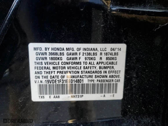 2014 Acura ILX with VIN 19VDE1F31EE014801, listed as a Copart auction lot 48176685 with 130,519 mi miles and Salvage Title. Bid and sale history available at carsss.com. Image 12.