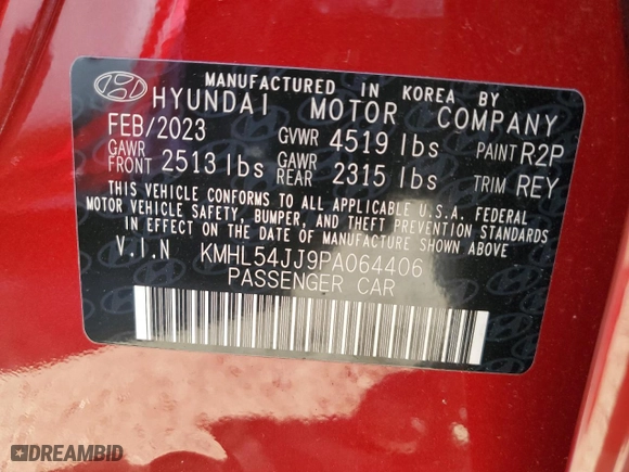 2023 Hyundai Sonata Hybrid Limited with VIN KMHL54JJ9PA064406, listed as a Copart auction lot 88314575 with 3,472 mi miles and Salvage Title. Bid and sale history available at carsss.com. Image 12.