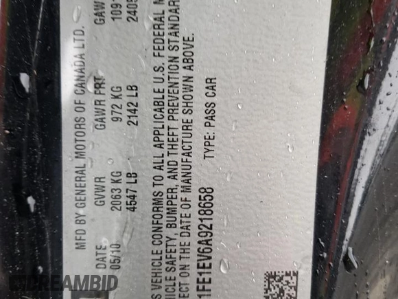 2010 Chevrolet Camaro LS z VIN 2G1FE1EV6A9218658, wystawiony jako Copart lot #43665065 z przebiegiem Nie podano mil oraz Szkoda całkowita • Salvage title. Historia ofert i sprzedaży dostępna na DreamBid. Obrazek 13.