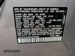 2021 Volkswagen Atlas SE with VIN 1V2LP2CA6MC528685, listed as a Copart auction lot 59535255 with Not provided miles and Salvage title. Bid and sale history available at DreamBid. Image 13.
