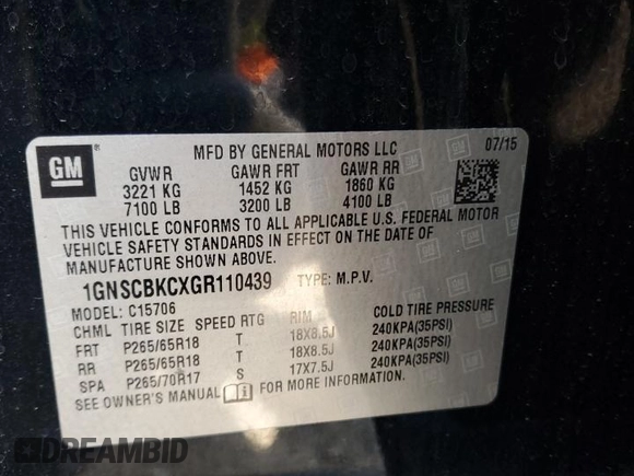 2016 Chevrolet Tahoe LT z VIN 1GNSCBKCXGR110439, wystawiony jako Copart lot #47486085 z przebiegiem 127 960 mil mil oraz Szkoda całkowita • Salvage title. Historia ofert i sprzedaży dostępna na DreamBid. Obrazek 13.