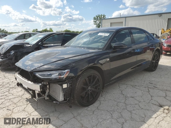 2022 Audi A8 with VIN WAULDAF89NN006262, listed as a Copart auction lot 57478025 with 13,020 mi miles and Salvage title. Bid and sale history available at DreamBid. Image 1.