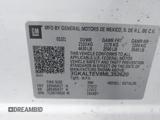2021 GMC Terrain SLE with VIN 3GKALTEV8ML353620, listed as a IAAI auction lot 41646175 with 38,545 mi miles and . Bid and sale history available at carsss.com. Image 9.