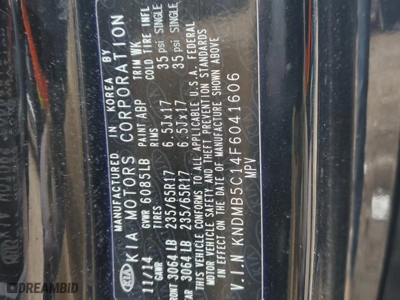 2015 Kia Sedona LX with VIN KNDMB5C14F6041606, listed as a Copart auction lot 50528525 with NaN miles and Clean Title. Bid and sale history available at carsss.com. Image 13.