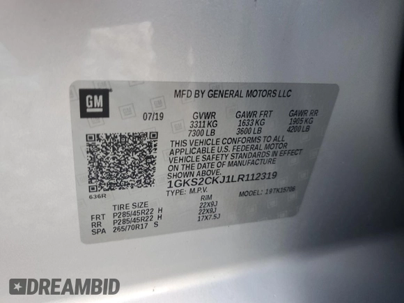 2020 GMC Yukon Denali with VIN 1GKS2CKJ1LR112319, listed as a Copart auction lot 75936154 with 112,187 mi miles and Salvage Title. Bid and sale history available at carsss.com. Image 13.