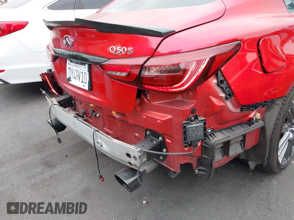 2021 Infiniti Q50 Red Sport 400 with VIN JN1FV7DP7MM850432, listed as a IAAI auction lot 42057935 with 15,936 mi miles and . Bid and sale history available at DreamBid. Image 22.