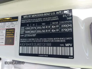 2020 Mercedes-Benz GLE 350 with VIN 4JGFB4KB2LA013188, listed as a IAAI auction lot 39476174 with 52,038 mi miles and . Bid and sale history available at DreamBid. Image 9.