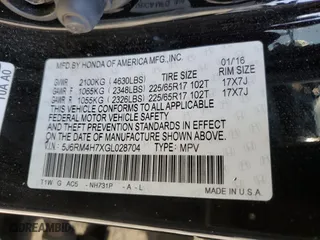 2016 Honda CR-V EX-L with VIN 5J6RM4H7XGL028704, listed as a Copart auction lot 86838584 with 0 mi miles and Salvage Title. Bid and sale history available at carsss.com. Image 14.