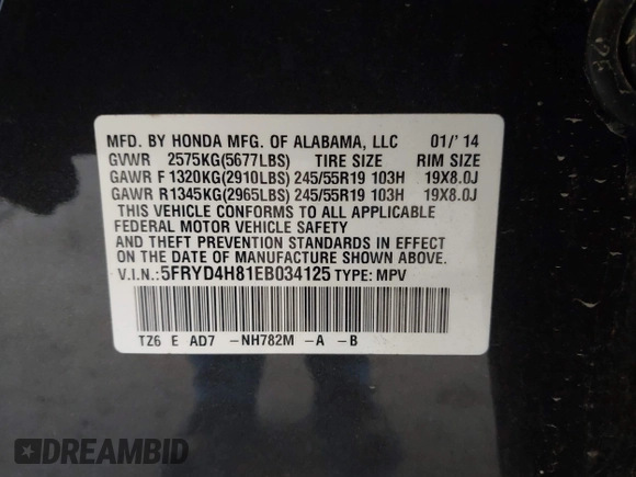 2014 Acura MDX Advance with VIN 5FRYD4H81EB034125, listed as a IAAI auction lot 41603716 with 178,654 mi miles and . Bid and sale history available at carsss.com. Image 9.