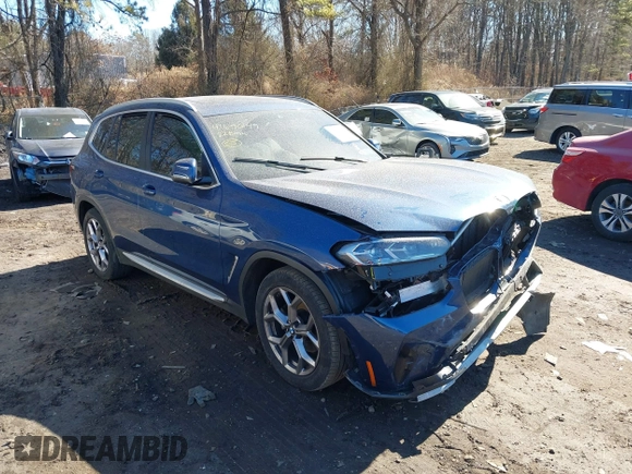 2022 BMW X3 xDrive30i with VIN 5UX53DP08N9K21325, listed as a IAAI auction lot 41690149 with 34,492 mi miles and . Bid and sale history available at DreamBid. Image 1.