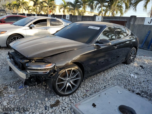 2023 Genesis G70 3.3T with VIN KMTG54TE7PU134944, listed as a Copart auction lot 87746025 with 25,470 mi miles and Salvage Title. Bid and sale history available at carsss.com. Image 1.