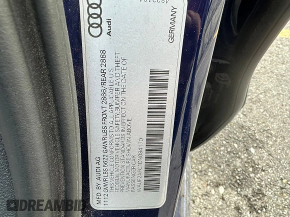 2013 Audi S6 Prestige with VIN WAUF2AFC1DN084170, listed as a Copart auction lot 83120554 with 109,951 mi miles and Clean Title. Bid and sale history available at carsss.com. Image 10.