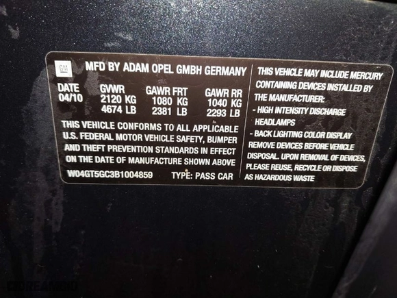 2011 Buick Regal CXL RL5 with VIN W04GT5GC3B1004859, listed as a IAAI auction lot 41531558 with 157,376 mi miles. Bid and sale history available at carsss.com. Image 9.