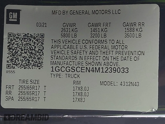 2021 Chevrolet Colorado 2WD LT with VIN 1GCGSCEN4M1239033, listed as a IAAI auction lot 41767927 with 46,641 mi miles and . Bid and sale history available at DreamBid. Image 9.