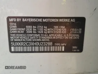 2017 BMW X5 sDrive35i z VIN 5UXKR2C3XH0U23288, wystawiony jako Copart lot #55292445 z przebiegiem 117 562 mil mil oraz Szkoda całkowita • Salvage title. Historia ofert i sprzedaży dostępna na DreamBid. Obrazek 12.