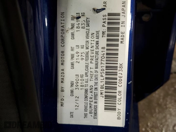 2013 Mazda 3 i Touring with VIN JM1BL1LP5D1770418, listed as a Copart auction lot 47085325 with 107,903 mi miles and Non Repairable. Bid and sale history available at carsss.com. Image 12.