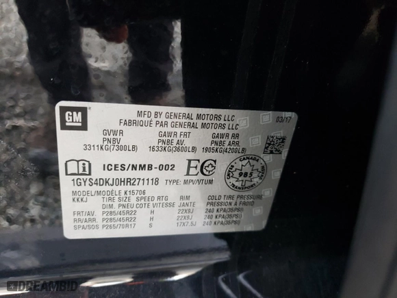 2017 Cadillac Escalade Platinum with VIN 1GYS4DKJ0HR271118, listed as a Copart auction lot 44752175 with 91,223 mi miles and Salvage Title. Bid and sale history available at carsss.com. Image 13.