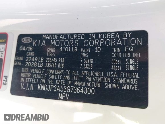 2016 Kia Soul + with VIN KNDJP3A53G7364300, listed as a IAAI auction lot 41948658 with 88,959 mi miles and . Bid and sale history available at DreamBid. Image 9.