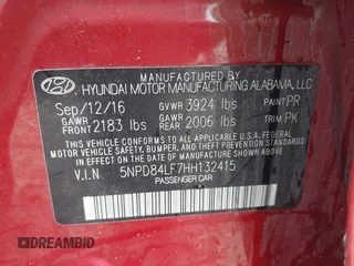 2017 Hyundai Elantra Limited with VIN 5NPD84LF7HH132415, listed as a IAAI auction lot 41913234 with 66,684 mi miles and . Bid and sale history available at DreamBid. Image 9.