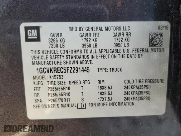 2015 Chevrolet Silverado 1500 LT with VIN 1GCVKREC5FZ291445, listed as a Copart auction lot 43991695 with 145,334 mi miles and Salvage Title. Bid and sale history available at carsss.com. Image 13.