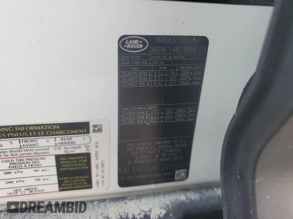 2020 Land Rover Defender HSE z VIN SALE97EU6L2017029, wystawiony jako Copart lot #80854134 z przebiegiem Nie podano mil oraz Nie do naprawy • Non repairable. Historia ofert i sprzedaży dostępna na DreamBid. Obrazek 14.