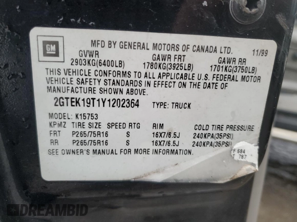 2000 GMC New Sierra 1500 SLE with VIN 2GTEK19T1Y1202364, listed as a Copart auction lot 81794984 with 160,952 mi miles and Clean Title. Bid and sale history available at carsss.com. Image 12.